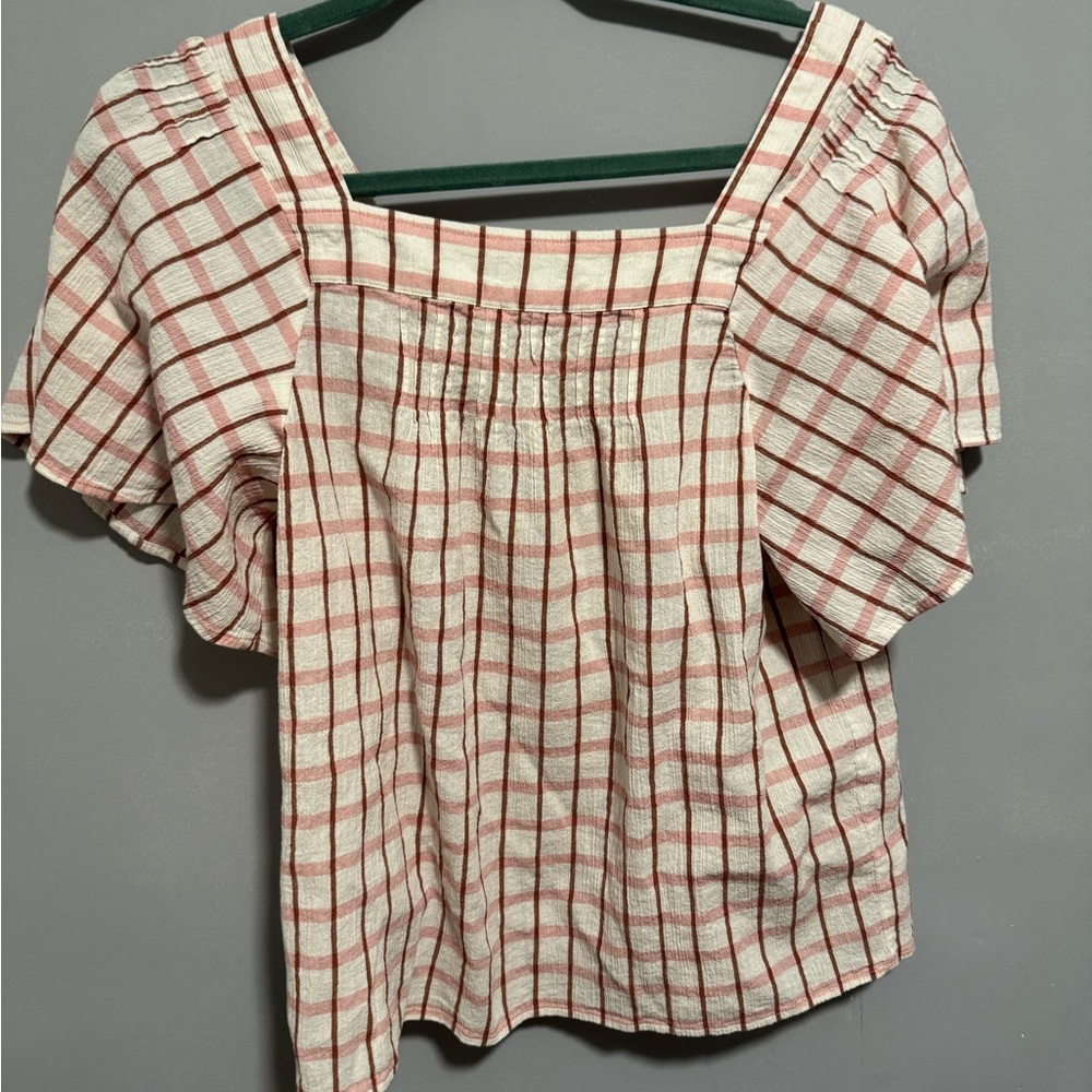 Madewell- women’s crinkle cotton square-neck top with flutter sleeves. Size M - Picture 3 of 9